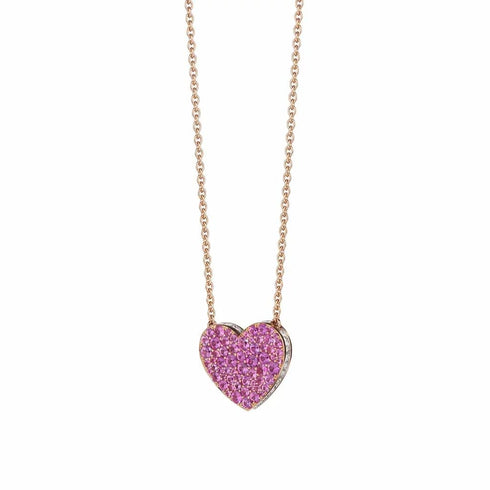 Adjustable Medium Heart Cluster Pink Sapphire And Diamond Pendant - 1